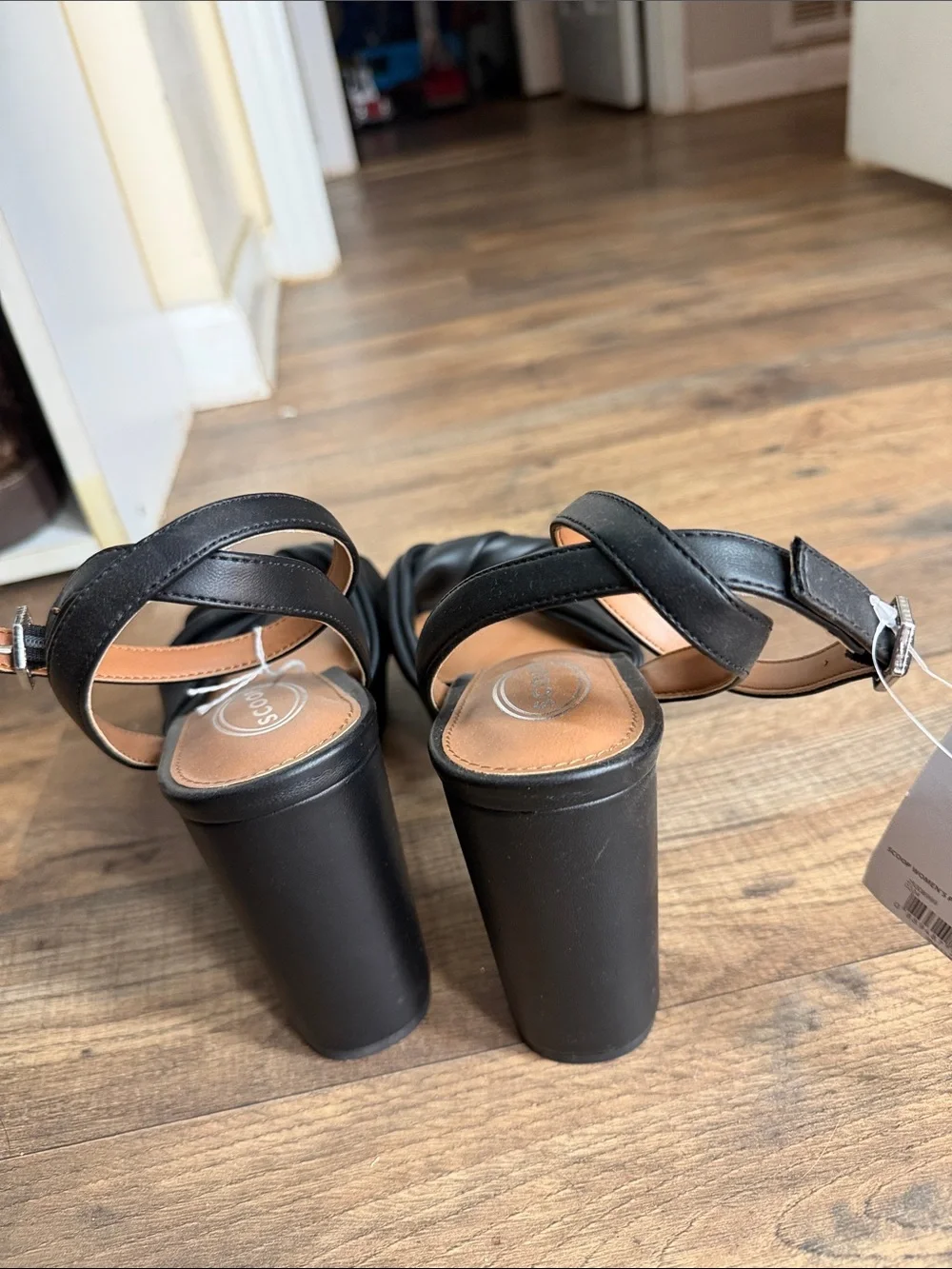 Platform Block Heel Sandals in Black with Knotted Detail